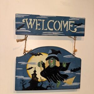 Halloween Witch Welcome Sign - Blue and Black